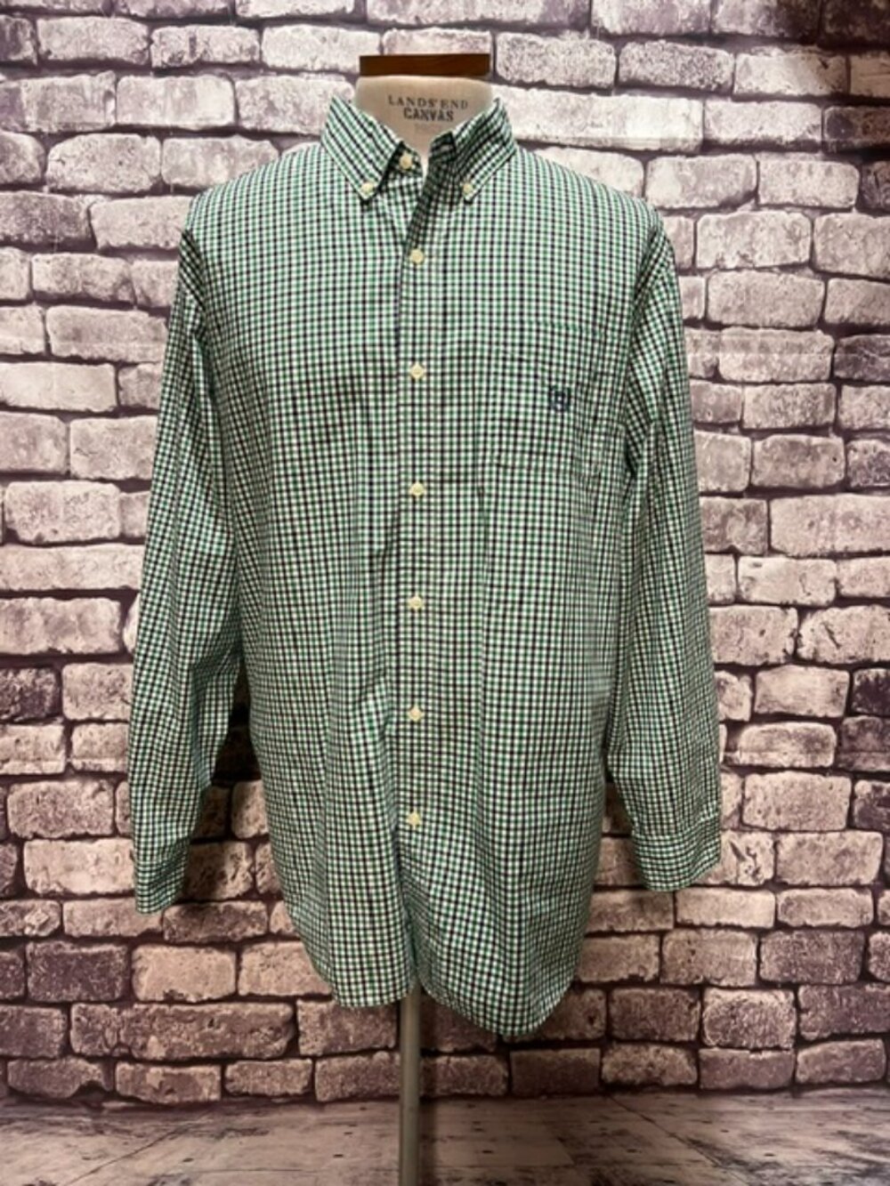 Chaps Men's Green, White & Navy Check Button Down Size XXL
